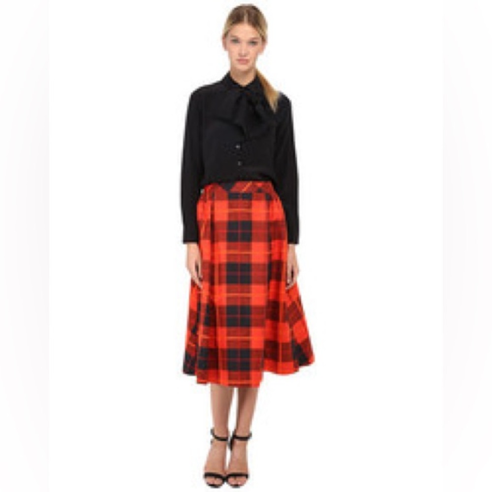 Kate Spade Woodland red plaid midi skirt